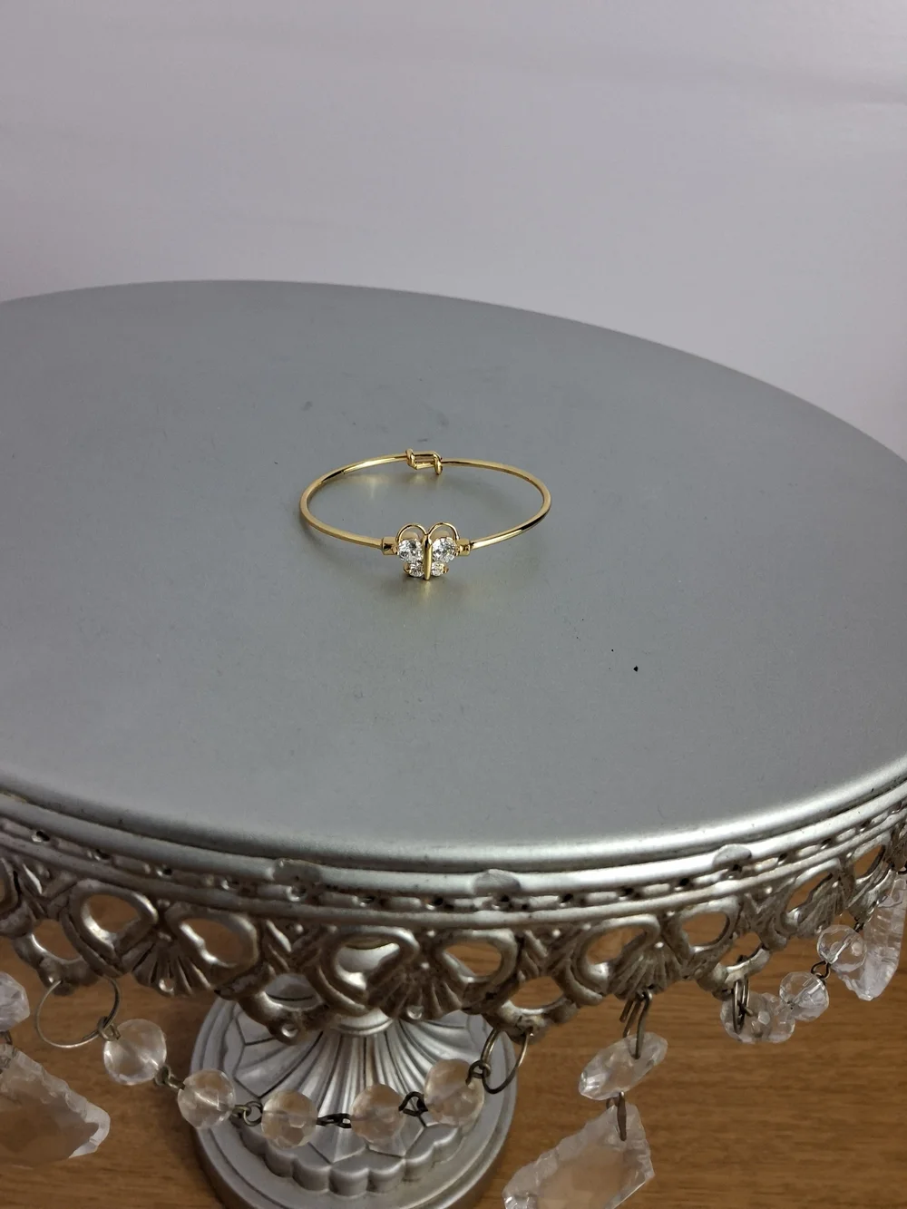 Gold-Tone Metal Baby Bangle Bracelet W/4 White Crystal Accents Adjustable